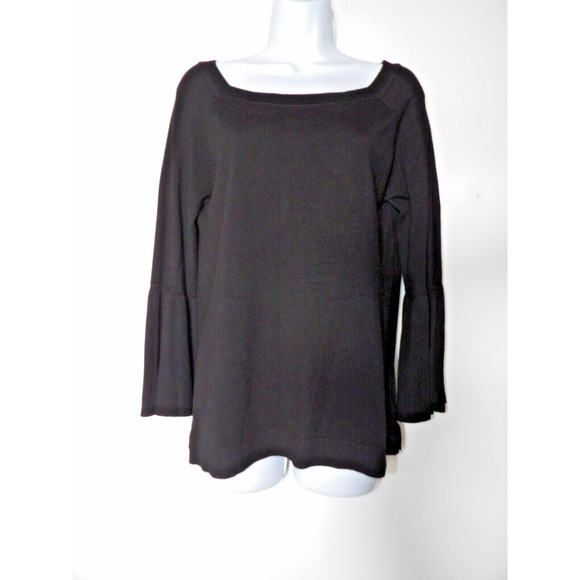 525 America Sweater Medium Black Square Neck Bell Sleeve Knit Minimalist Capsule - Picture 3 of 13